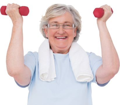 Senior woman lifting hand weights