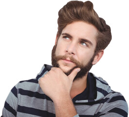 Close-up of thoughtful hipster with hand on chin