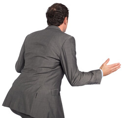 Businessman posing with hands out