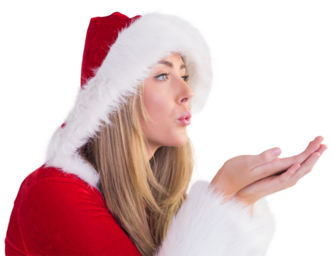 Pretty santa girl blowing over hands - Powered by Adobe
