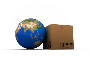 3D image of planet Earth and box