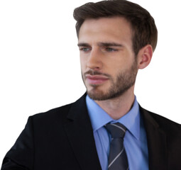 Close up of mid adult businessman using invisible interface
