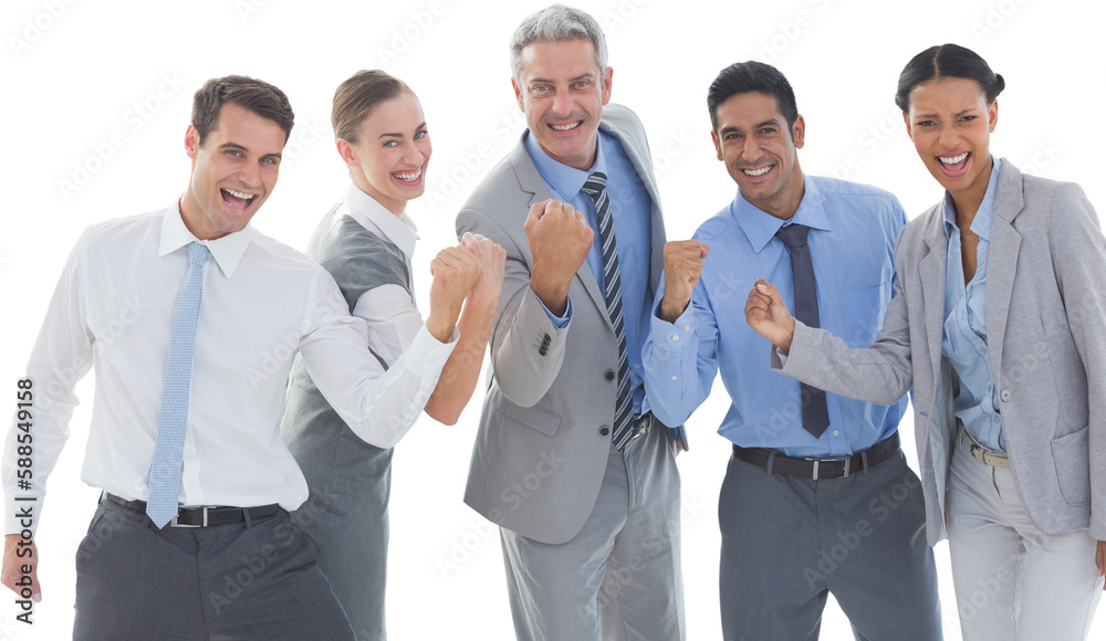 Poster Portrait of successful business people clenching fists