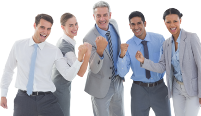 Portrait of successful business people clenching fists