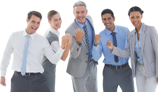 Portrait of successful business people clenching fists