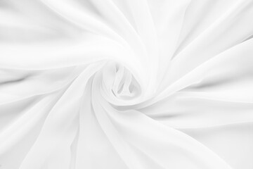 Fototapeta na wymiar Beautiful white tulle fabric as background, top view