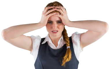 Stressed businesswoman with hands on head