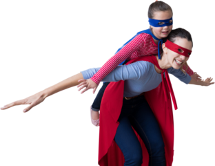 Mother and daughter pretending to be superhero