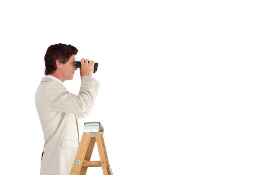 Businessman looking on a ladder