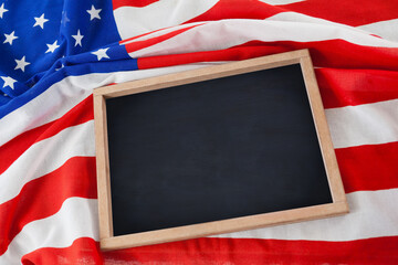 American flag with chalkboard