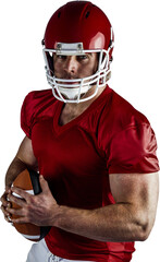 American football player holding ball