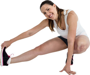 Fototapeta na wymiar Happy athlete woman stretching her hamstring