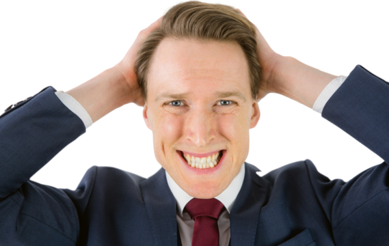 Irritated businessman with hands behind head