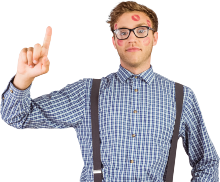 Geeky hipster covered in kisses - Powered by Adobe