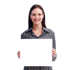 Beautiful woman holding a white sheet of paper