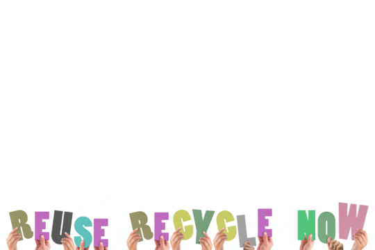 Human hands holding colorful words 