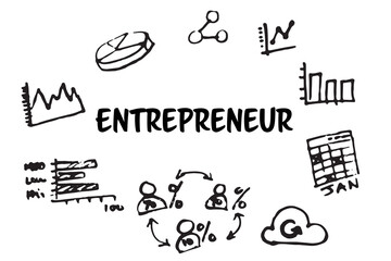 Entrepreneur text among various vector icons