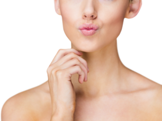 Attractive naked woman puckering