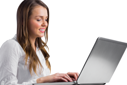 Businesswoman typing on her laptop