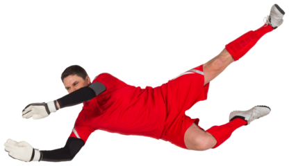 Fit goal keeper jumping up