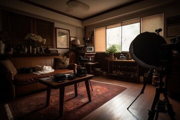old room interior with table and wooden furniture