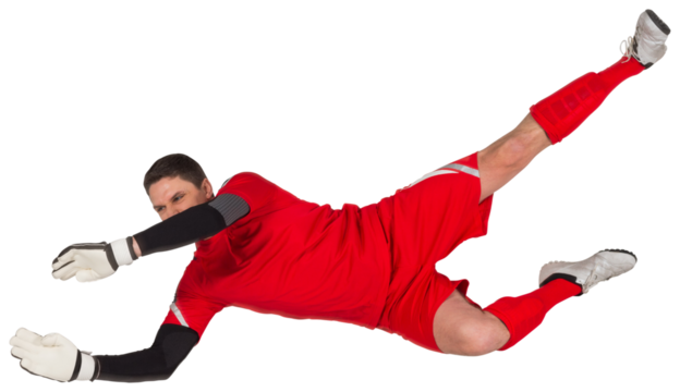 Fit goal keeper jumping up