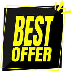 BEST OFFER BANNER, BLACK AND YELLOW, PNG, TRANSPARENT BACKGROUND, MODERN DESIGN. CLEAN.