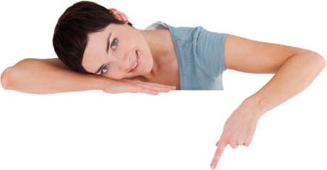 Serene woman pointing at blank space