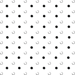 Empty circles alternate with black balls, which have small holes. The design is suitable for creating backgrounds and abstractions in geometric projects.