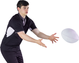 Rugby player throwing a rugby ball