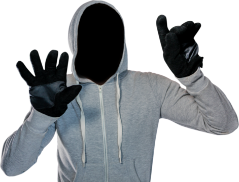 Robber with hood and gloves