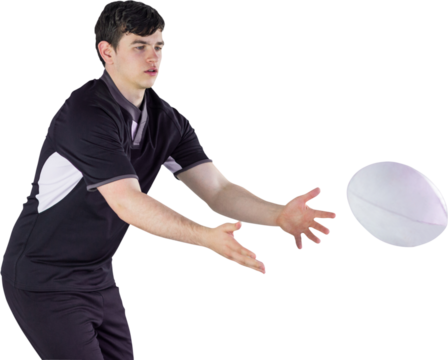 Rugby player throwing a rugby ball - Powered by Adobe