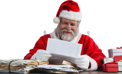 Cheerful Santa Claus reading letter