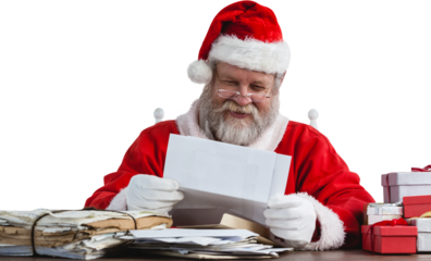 Cheerful Santa Claus reading letter