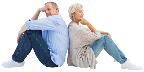 Upset mature couple not talking