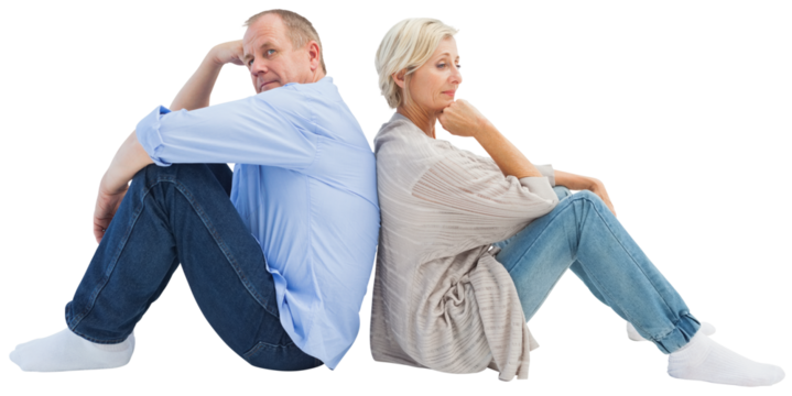 Upset mature couple not talking