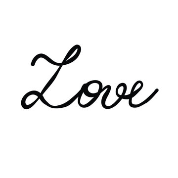 love lettering doodle icon, vector color line illustration