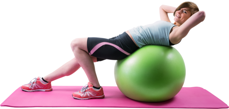 Pretty brunette looking at camera and exercising on fitness ball - Powered by Adobe