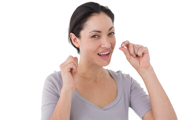 Woman using dental floss