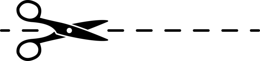 Cut here line icon, scissors on dot dash mark trim