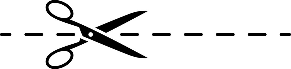 Cutting line scissors, cut here icon, dash border