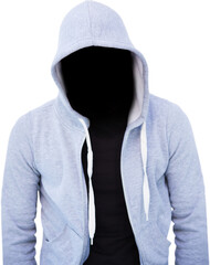 Robber wearing gray hoodie