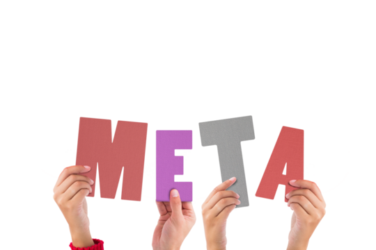 Colorful alphabet spelling meta held up by people 