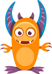 Horned funny monster, cartoon scary character