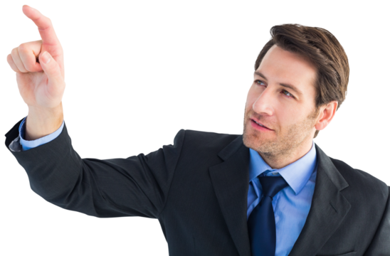 Serious businessman pointing at something