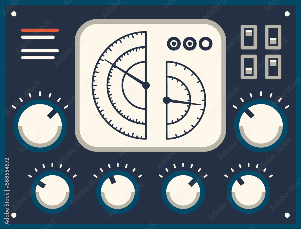 Poster Control panel retro dashboard, knob switch buttons