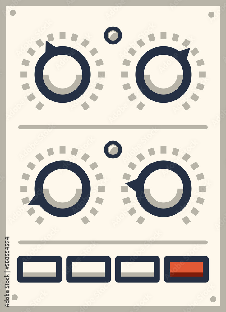 Poster control panel knob switch buttons, retro dashboard