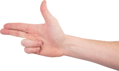 Hand showing finger gun - Powered by Adobe