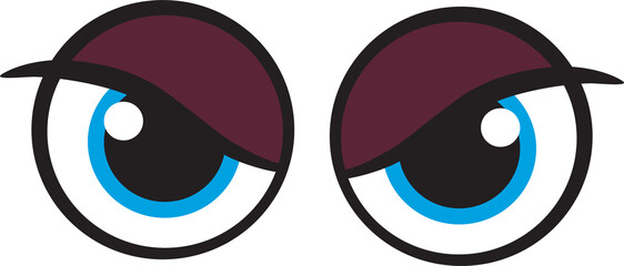 Funny blue eyes with eyelashes, cartoon happy look