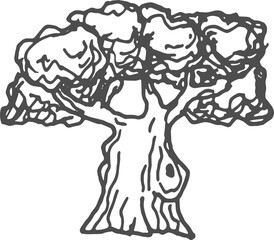 Oak tree forest object engraving sketch icon
